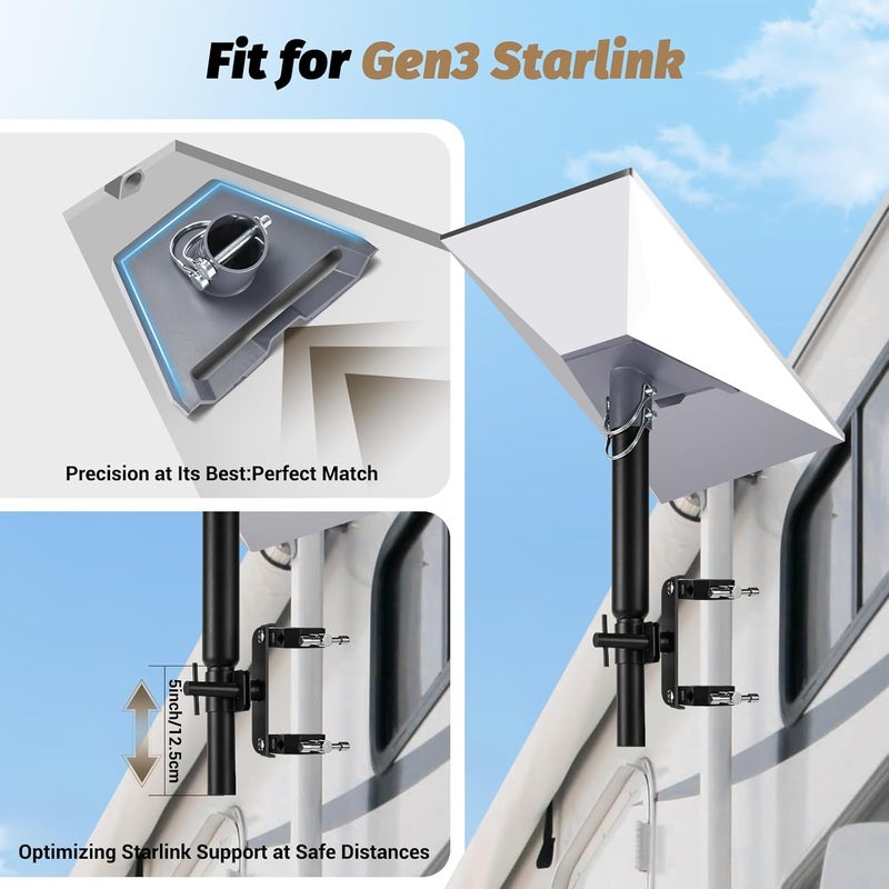 GADFISH Gen 3 Starlink Mount for RV Ladder & Roof Rack, Adjustable With Pipe Adapter for Pole/Roof/Camper/Railing Use, Compatible With Starlink Gen3 - Image 4